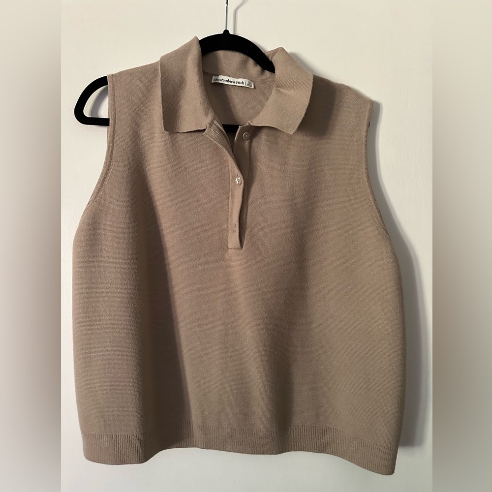 Abercrombie & Fitch Tan Sleeveless Polo Top